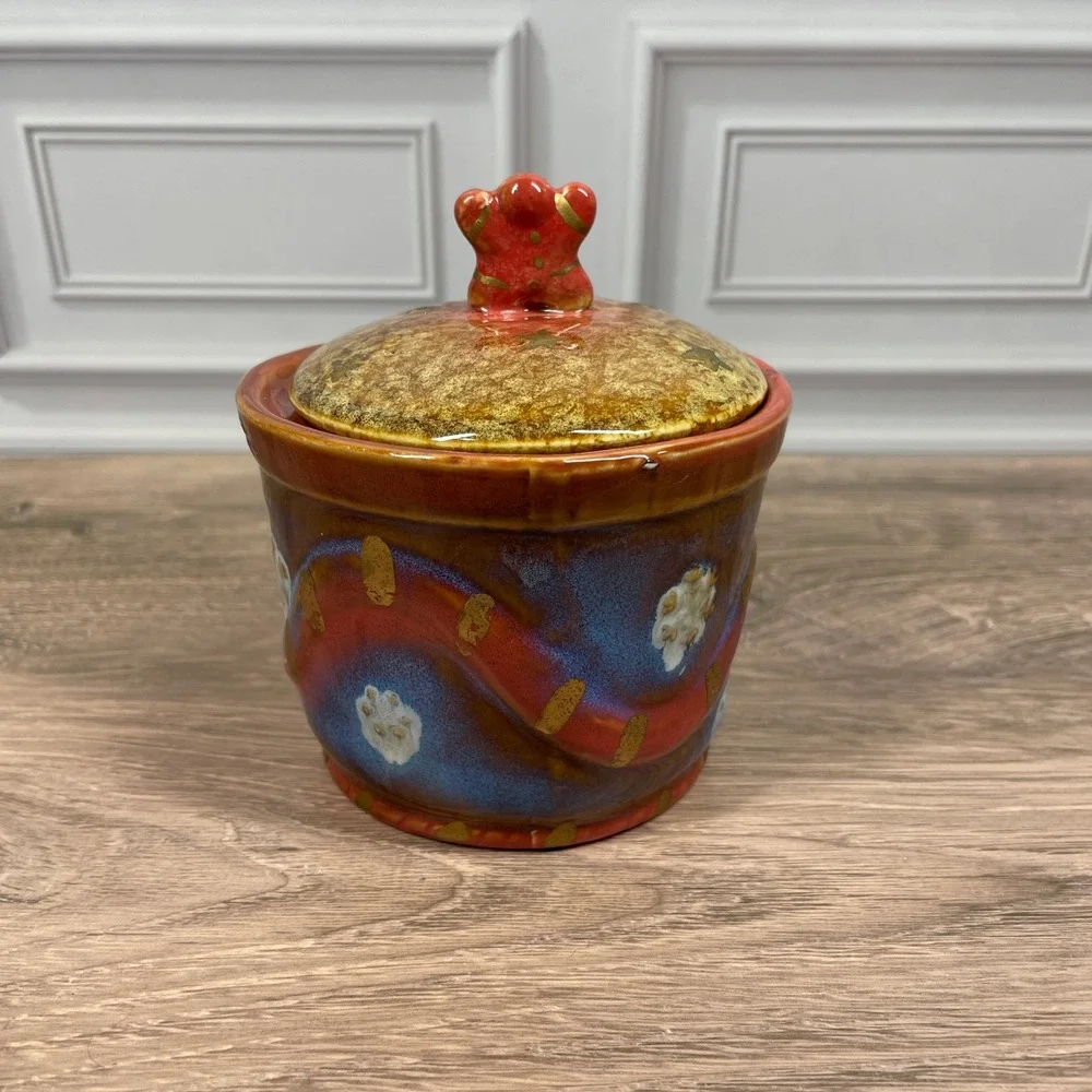 Handcrafted Snowman Ceramic Canister with Lid Let it Snow Christmas Decor